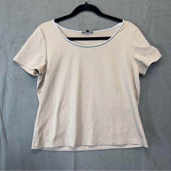 Lafayette 148 New York Top cream/tan top silver neckline cotton spandex - Picture 1 of 16